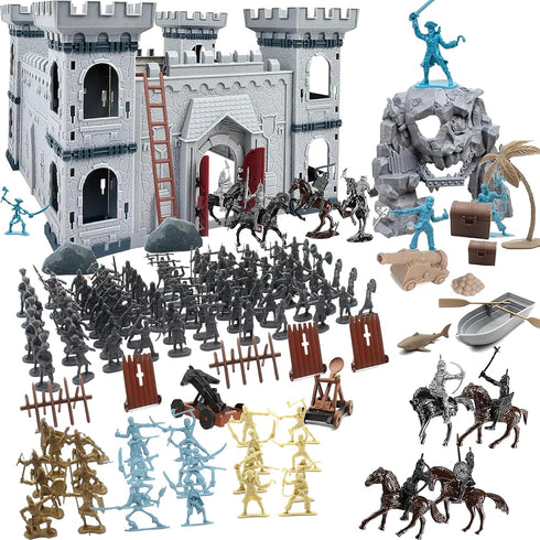 Medieval Castle Knight Military Soldiers Set, Army Men Action Figures Toy Soldiers DIY Castle Building Set with Pirate