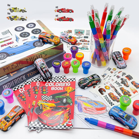 144 Pcs Race Car Coloring Book Bulk,Checkered Flags Racing Party Favors Goodie Bags Fillers, Let's Go Racing Birthday