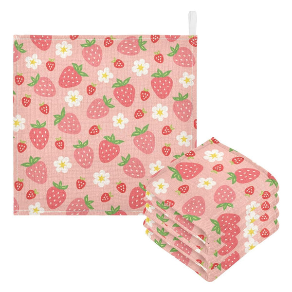 Moudou Strawberry Baby Muslin Washcloths 3 Pack, Absorbent Soft Cotton Baby Bath Face