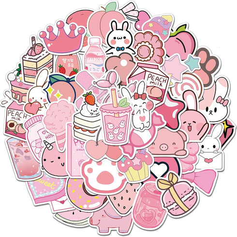 50PCS Cute Kawaii Stickers for Water Bottles, VSCO Pink Stickers for Laptop Aesthetic Gift for Kids Teens Girls
