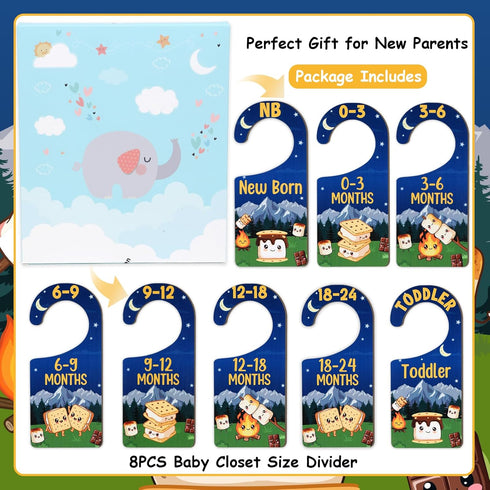 Closet 8PCS, Baby Dividers SMore Themed Wooden Double-Sided Clothes Size Hanger/Organizer from Newborn to Toddler