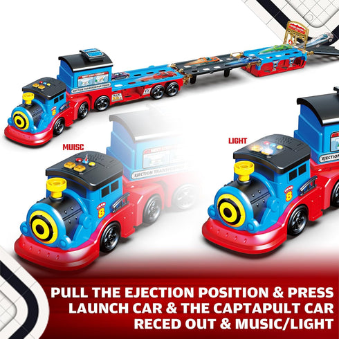 BuddyBight Set 2-4, w/54 Inch 12 Set 4-8 3+ Train for Toddlers Carrier Toy Trucks Foldable Race Track, Diecast Cars