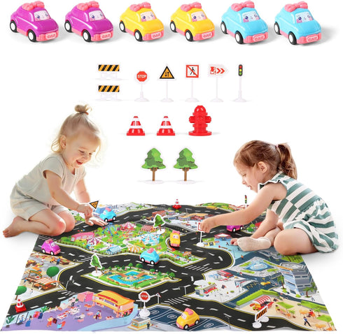 6 3 4 5 6 7 Dwi Dowellin Pink Airplane Toy with Truck Cars and Play Mat,Plane with Lights and Sounds for Years Old