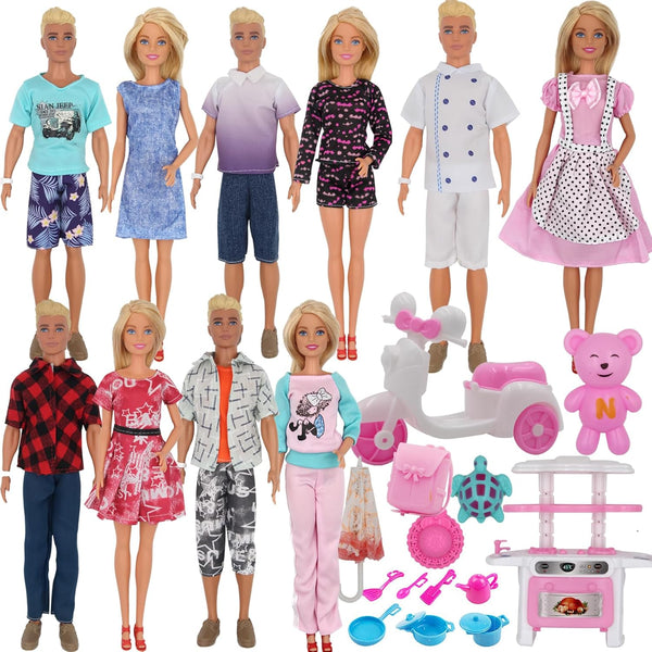 EuTengHao 34Pcs Doll Clothes and Accessories, 12 Inch Boy and Girl Dolls Chef Kitchen Playset