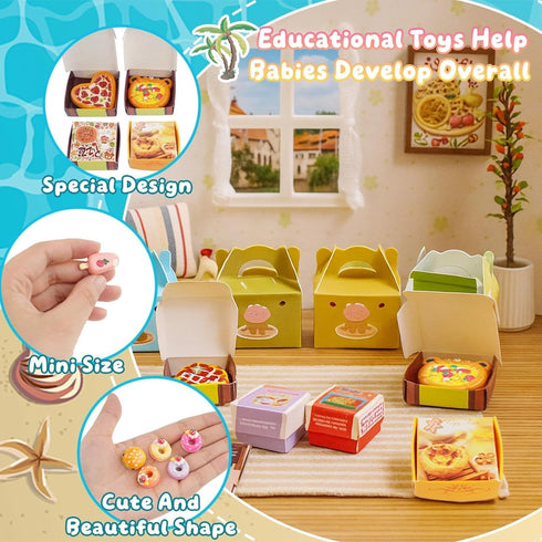 YOUHORYA 196Pcs Mini Shopping Cart Basket Trolley Grocery Game Model Miniature Drink Bottle Food Pizza with Box