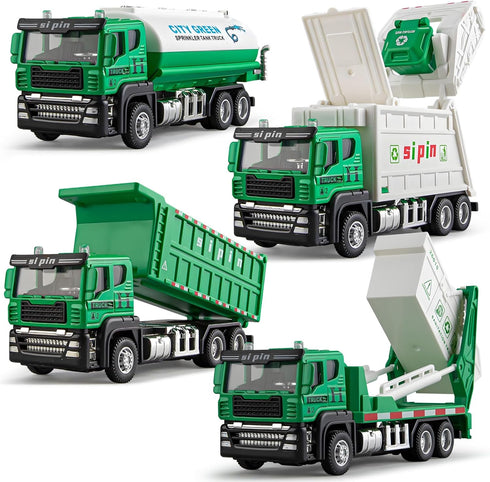 TAKGUD 4 Packs Die-cast Mini Garbage Truck Toy, Metal Trash Truck Vehicles Set