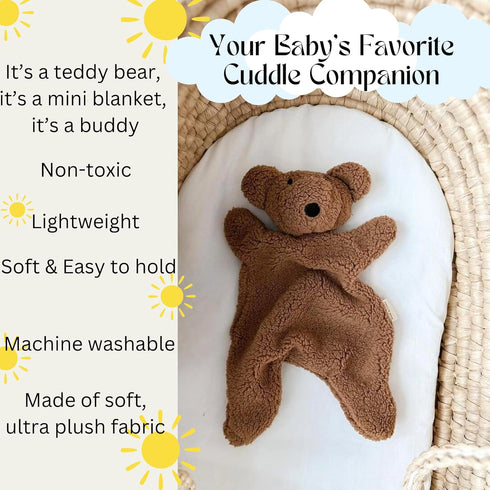 Teddy Bear | Lamb Lovey Comforter Toy for Babies, Snuggle Toy Baby Girl & Boy, Nursery Soft Little Lovie for Newborns and up, Cuddly Plush Security Blanket Toy Infants 0-6 Months, 12inch (Brown Bear)