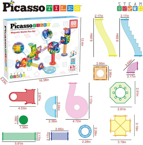 60 Set Playset PTG60 PicassoTiles Marble Run Piece Race Track Magnetic Tiles Magnet Building Block Educational