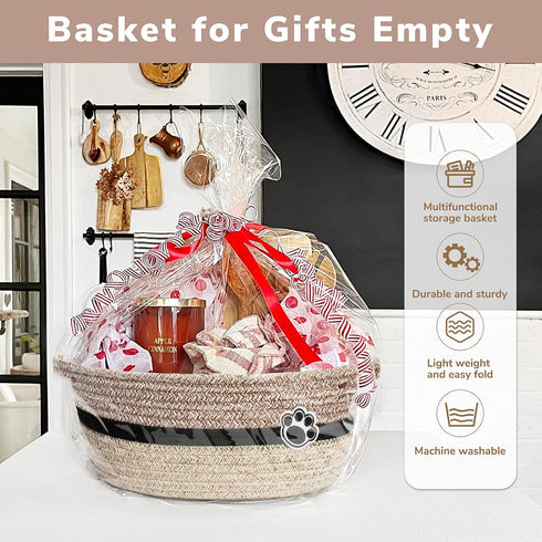 Dog Toy Basket - Small Woven Storage Basket for Gifts, Towels, Nursery, Living Room, Toy Storage Organizer Bins (12 x 8