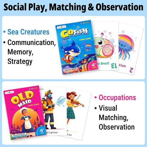 Pack, 6 Upgraded Kids Card Games Decks, Go Fish, Old Maid, Crazy Eights, Memory Match, Slap Jack, War, Playing Cards