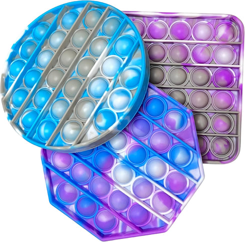 Push Pop Fidget Toy Pack: 3-Pack 100% Food-Grade Silicone Bubble Pop Sensory Toy for Stress Relief