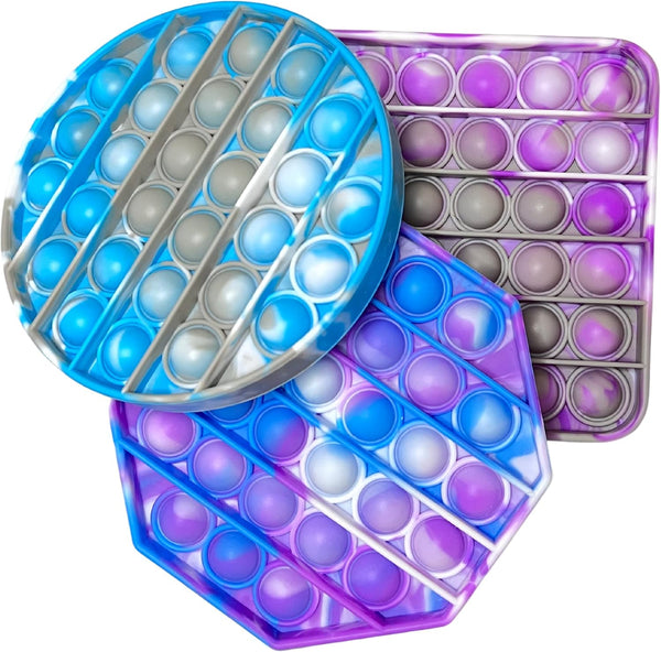 Push Pop Fidget Toy Pack: 3-Pack 100% Food-Grade Silicone Bubble Pop Sensory Toy for Stress Relief
