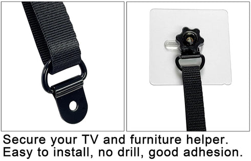 3 Pack Adjustable No-Drill TV Safety Straps - for Baby Proofing
