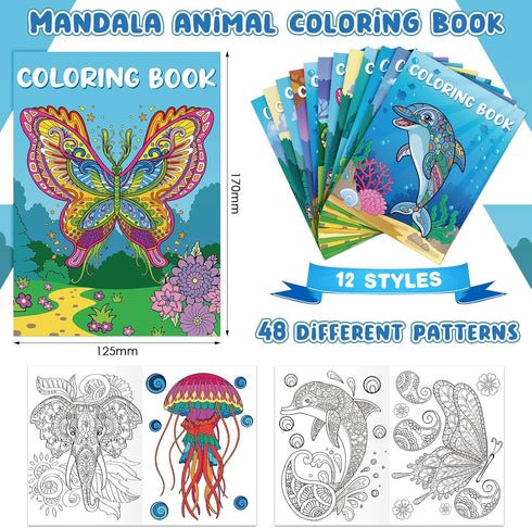 72 Pasimy Pcs Animals Coloring Books DIY Mandala Ocean Jungle Animal Coloring Book Mini Holiday Activity Supplies