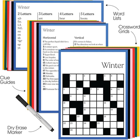 Keeping Busy Crossword Large Print Puzzle for Adults - 6 Reusable Sheets, Clue Guides & Marker for Seniors