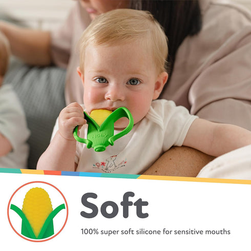 3+ Nuby Veggie Teether for Teething Relief - Soft Baby Teething Toy - Months - Corn