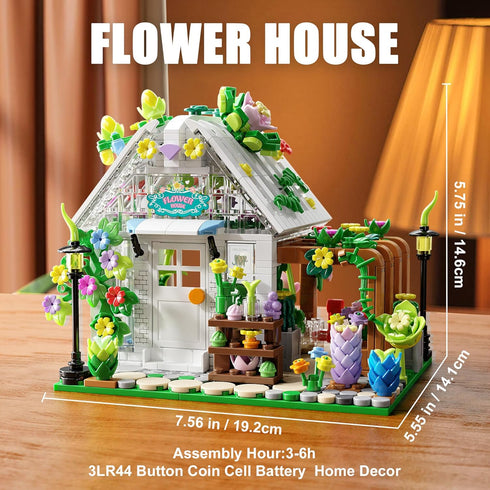 TYCOLE Set Playset, 8-12 (719PCS) Flower House Building with Lights, Garden House Building Toy Kits Compatible