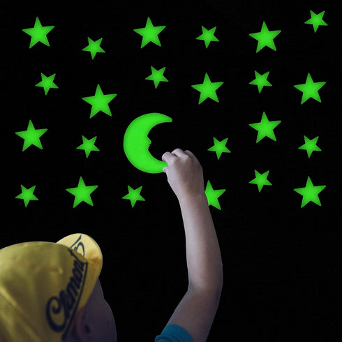 201 Pcs Ultra Glow in The Dark Stars with Bonus Large Moon Stickers Set, Luminous Different Sizes Fluorescent Stars