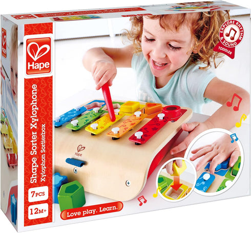E0334 Hape Shape Sorter Xylophone and Piano - Wooden Instrument Toy