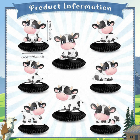 Outus 8 Pieces Cow Honeycomb Centerpieces - 3D Cow Party Decoration for Tables, Farm Animal Barn Party Supplies