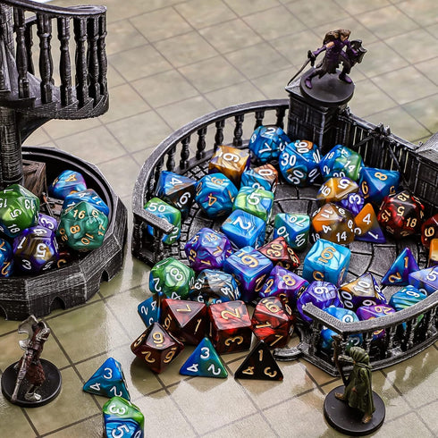 CiaraQ Polyhedral Dice Set (35 Pieces) with Black Pouches - 5 Complete Double-Colors Dice Sets for Dungeons and Dragons