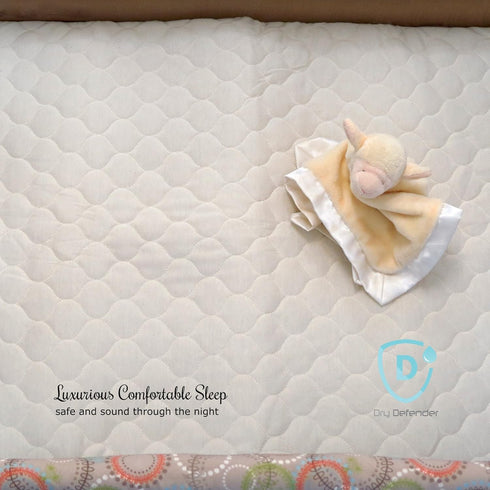 Organic Cotton Quilted Pack 'n Play Size Fitted Mattress Pad Cover, Natural