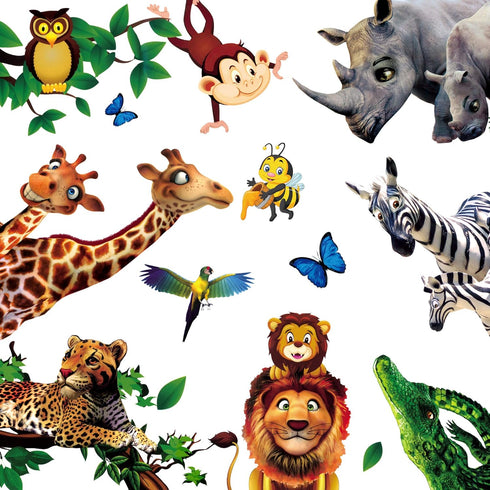 Amaonm Creative Giant Removable Cartoon Zoo Wild Jungle Animals 3D DIY Wall Decals for Kids Bedroom, Living Room,