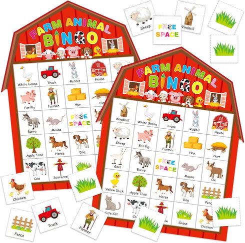 Liliful 35 Pcs Farm Party Bingo Game, Barnyard Birthday Bingo Cards for Kids, Adults, and Family Activities