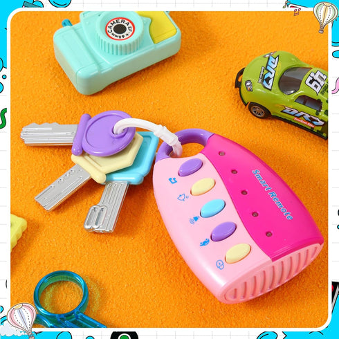 Skylety Musical Smart Remote Key Toy, Fun Fake Car Keys with Sound and Lights for Travel Play (Pink)