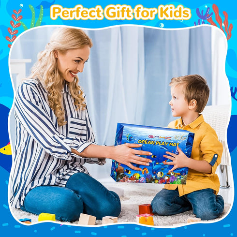 18 Pack 3-8 GINMIC Kids Ocean Animals Toys with Large Play Mat , Assorted Realistic Sea Animal Toys with Carrier Bag