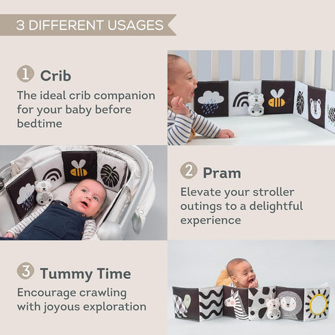 Taf Toys Newborn Soft Activity Book, Black & White High Contrast Baby Book, Infant Sensory Toys for 0-12 Months