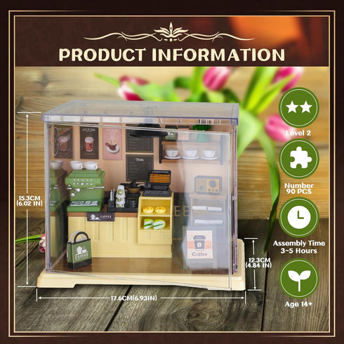 Coffee Shop Mini Model Kits with LED, Make It Miniature Cafe Store, DIY Miniature House Kit for Adults Teens