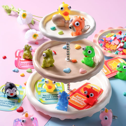 32 JOYIN Pcs Valentines Day Pop-Eye Cute Keychains with Cards, Fidget Toys Squeezable Relief Stress for Toddlers