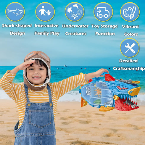 18 Playset 3+ Shark Toy & Deep Sea Creatures Ocean Animal Toys with Truck Cars, Piece Educational for Kids Ages Years