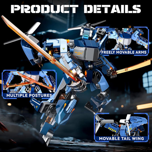 2-in-1 Set, Tenhorses Transformable Mech Building Switch Between Warrior Robot and Fighter Jet Model Kits Without