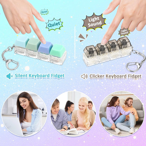 2 Keyboard Fidget Toy, PCS Fidget Keyboard Keychain Silent Keyboard Clicker Fidget Toy Stress Relief Anxiety Sensory