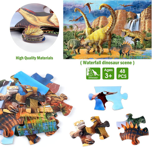Kids,48 3-5,Easter 4-8 Jumbo Floor Puzzle for Piece Waterfall Dinosaur Large Jigsaw Puzzles, Fun Preschool Educational
