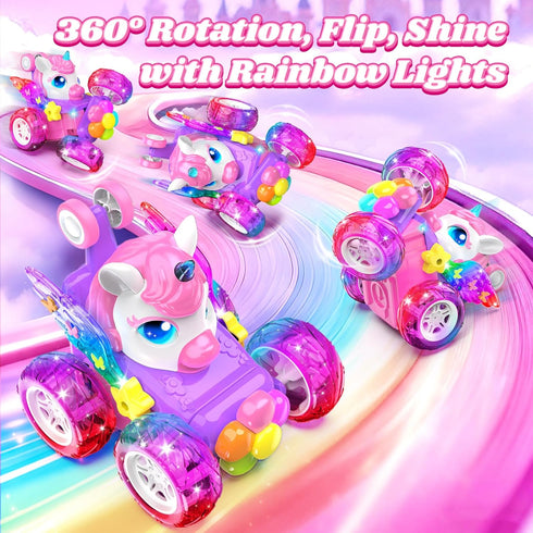 Zmpolir Lights,360Rotation 3 4 5 6 7 8 9 10 Unicorn RC Cars for Girl Toys with Glowling Crystal Wings &Eyes Remote