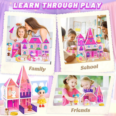 Set 3-5 4-8, Magnetic Tiles Doll House Building Toys with Double Sided Printed Design, Play House Magnetic Blocks