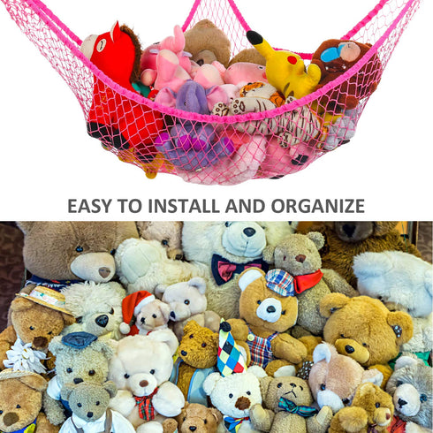 Jumbo Toy Hammock 83" Stuffed Animals Storage Net, Extra Large Kids Mesh Toy Organizer Wall Sling (Pink)