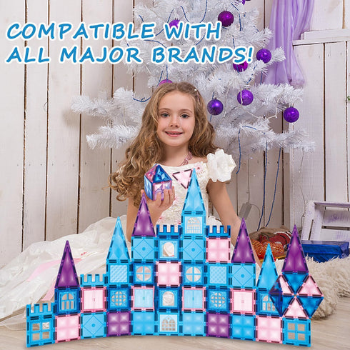 Frozen Magnetic Tiles 110 PCS, Princess Castle Magnetic Blocks, Birthday Gift Ideas for Girls with Carrying Case