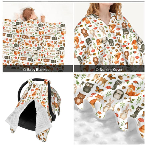 KiuLoam Woodland Animals Baby Car Seat Canopy, Nursing Cover for Mom Breastfeeding Scarf, Infant Car Seat
