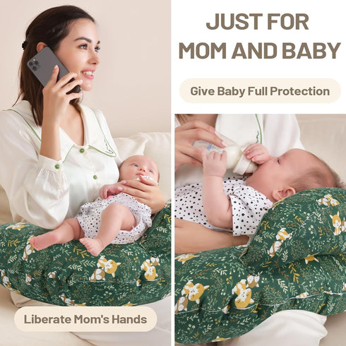 AMASKY Nursing Pillow for Breastfeeding, Animal Patterns Removable Cotton Cover, Support for Mom and Baby, Plus Size