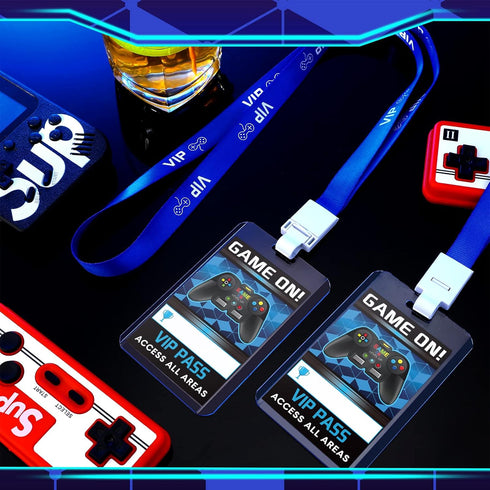 16 Pieces Blue Video Game VIP Pass Holder Tickets Set, Gamer Party Favors, Game Ticket Holder for Birthday Supplies