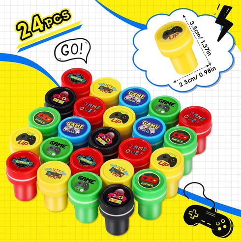 Skylety 72 Pcs Video Game Party Favor Set, Rubber Bracelets, Stamps, and Keychains for Kids