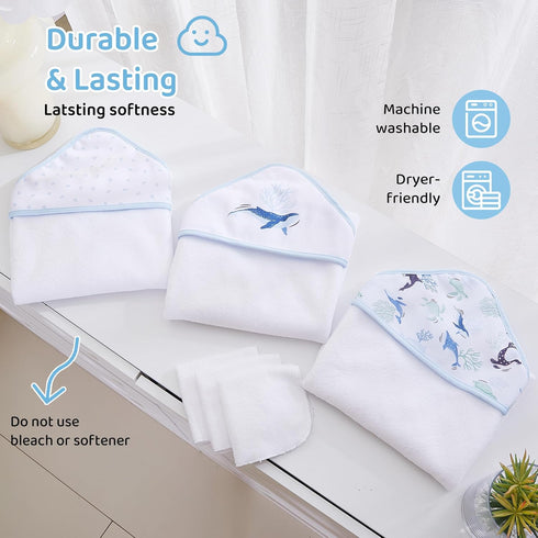 3 3 Mooreeke Baby Towel with Hood for Boys Blue Ocean Bath Towel for Babies Ultra Soft Absorbent PCS Baby Towels
