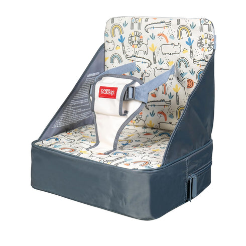 3-Point 9+ Nuby Easy Go Booster Seat - Travel Booster Seat for Babies and Toddlers with Harness - Months - Beige Safari