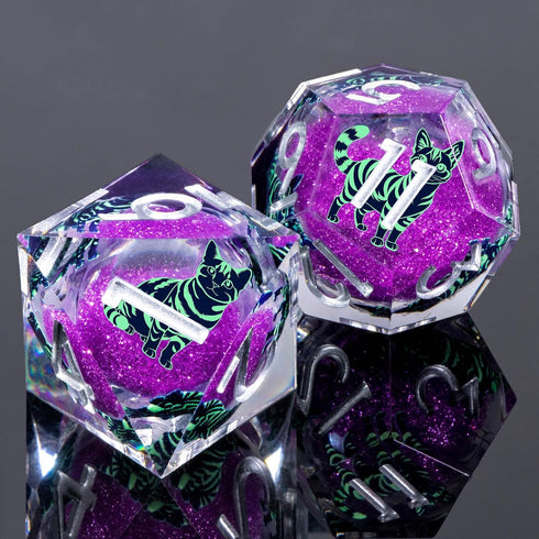 Set 7Pcs D20 D12 D10 D8 D6 D4, KERWELLSI Cat Liquid Core DND Dice with Gift Box, Resin Dungeons Sharp Edge D&D Dice