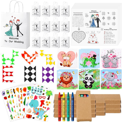 VercanMonth 12 Set Wedding Activities Includes 12 Coloring Placemats with Crayons 12 Puzzle