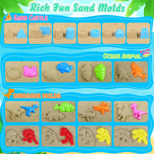 36Pcs 2 Ages3-12 Beach Toys, Dinosaur Sand Toys for Kids Toddlers, Sandbox Toys with Truck, Collapsible Beach Bucket